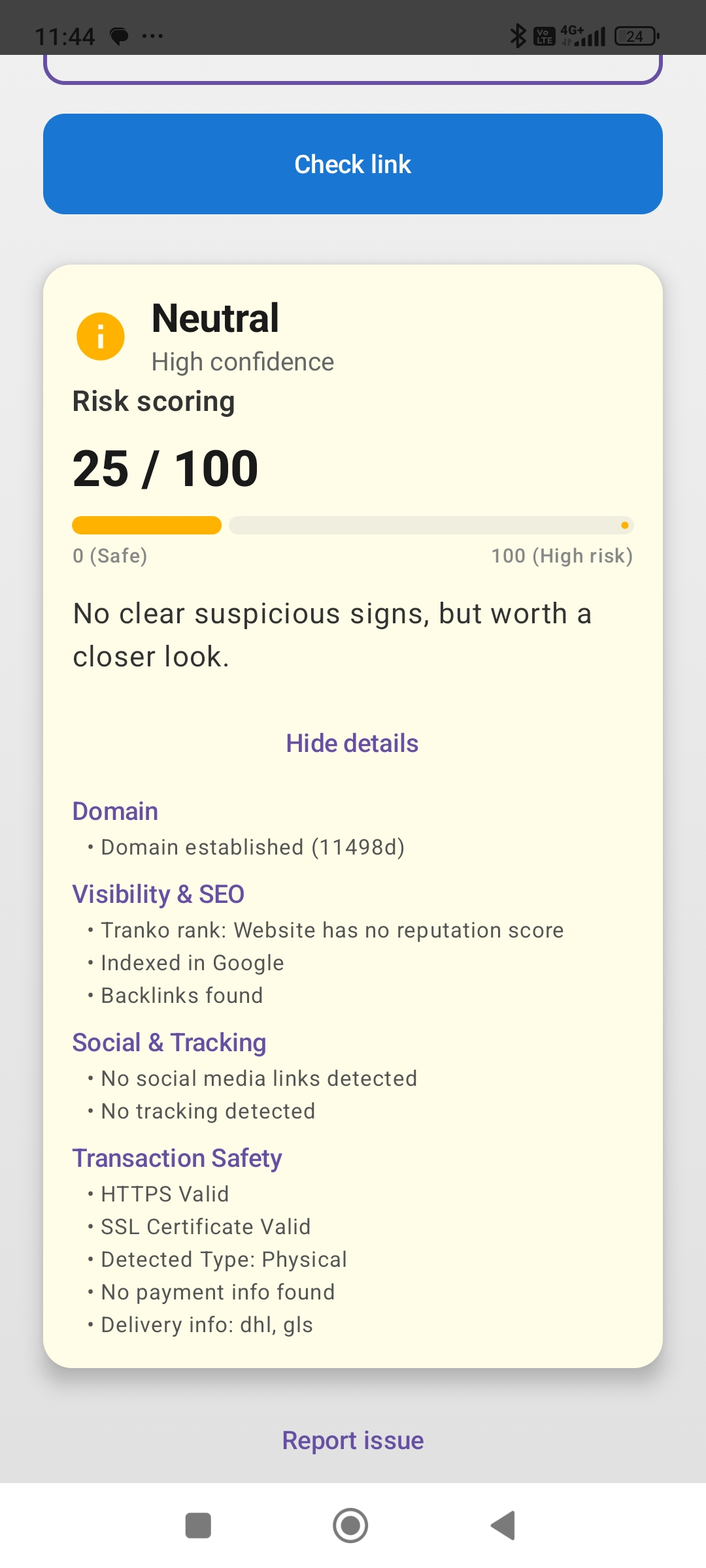 Neutral website result